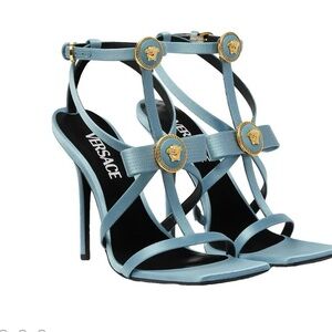 Versace Heels Light Blue Medusa Bows ( size 7 ) 
Designer heels